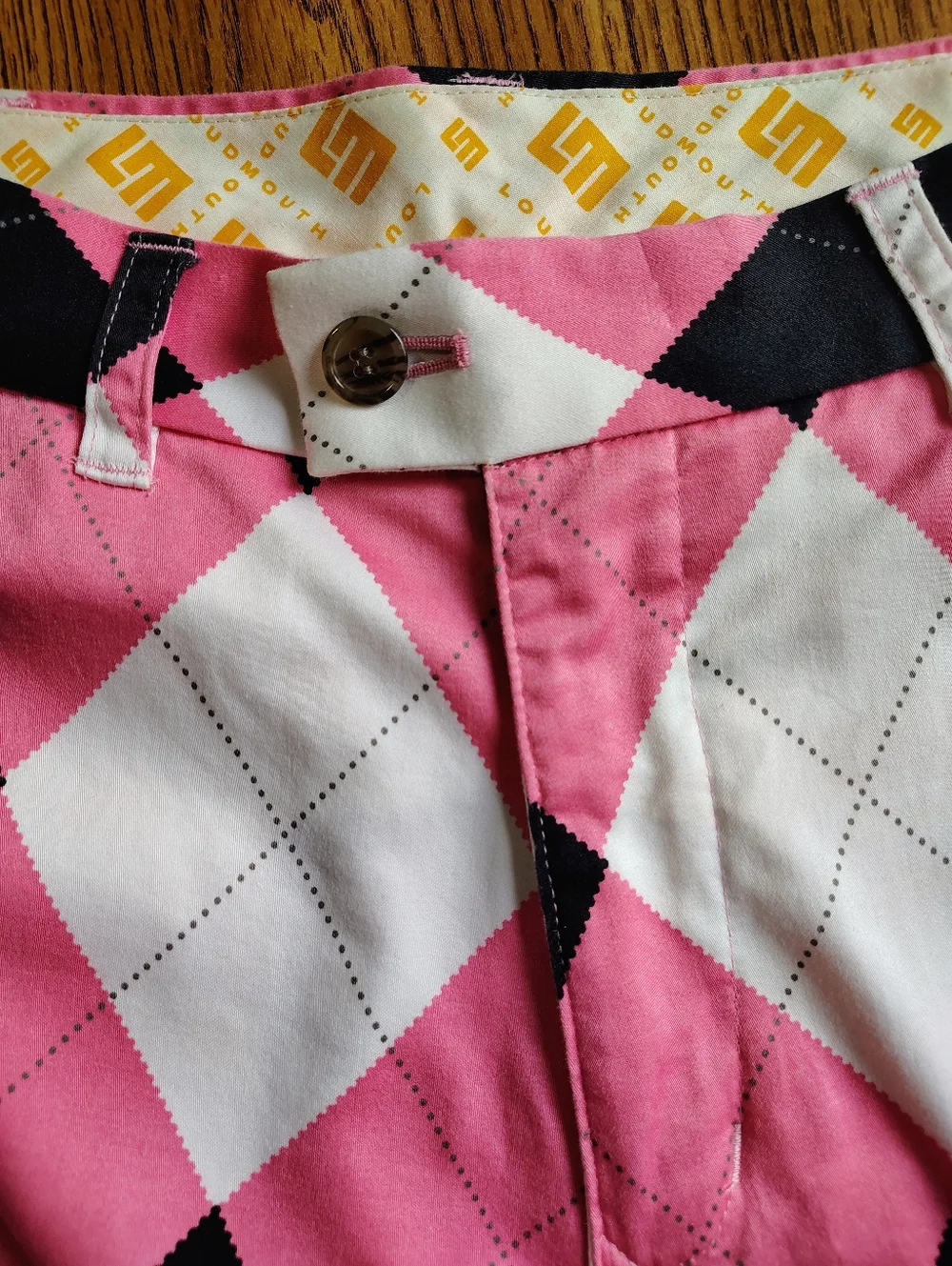 Loudmouth Golf Pants Men's Pink Black Argyle size 32/30. - Picture 12 of 14